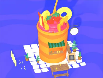 C4D创意果汁奶茶休闲小店MAYA可爱卡通3D场景模型FBX盆栽草莓3D模型