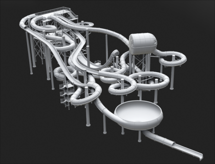 C4D水上乐园滑梯3D模型MAYA游乐场泳池滑道OBJ三维设计建模素材