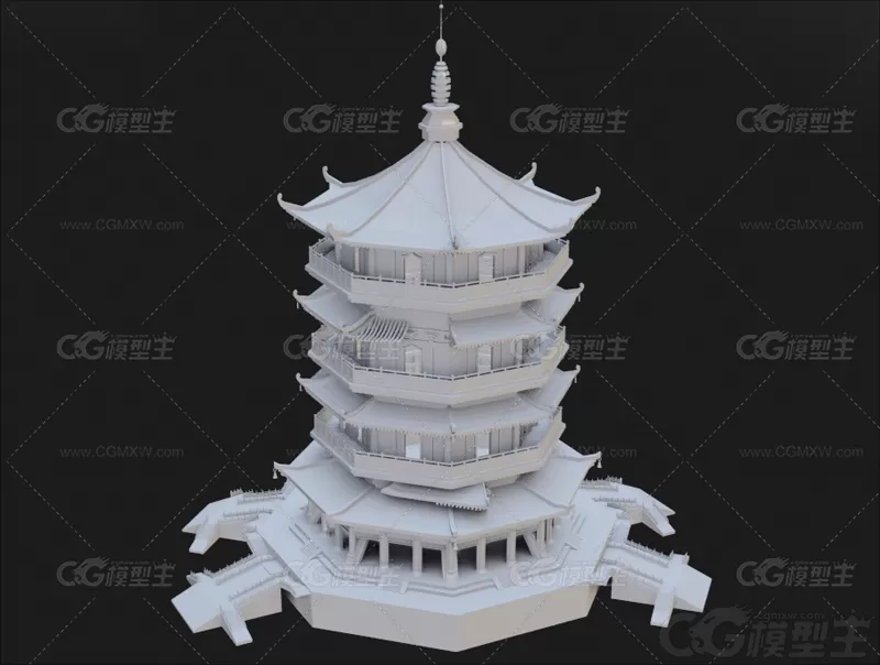 C4D古风建筑塔楼Blend八角楼模型MAYA低模白模3D建模设计素材-1