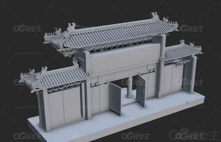 MAX古代大门模型MAX古风唐风庭院大门斗拱屋顶基础网格3D建模模型-2