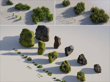 Blender写实青苔石头3D模型山岩C4D苔藓植物MAYA三维建模渲染素材