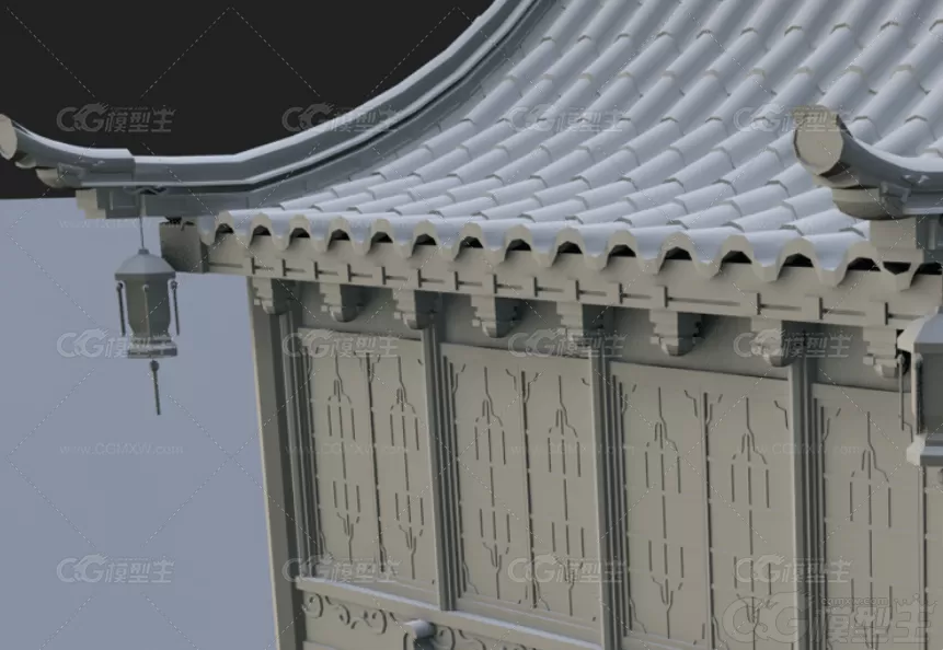 C4D古风酒楼客栈3D模型MAYA古建筑白膜FBX三维建模素材OBJ源文件-3