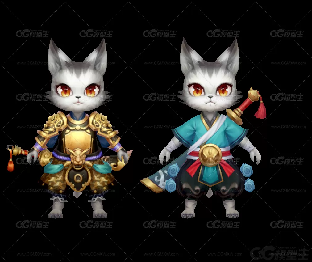 猫咪小兵 猫将军 猫战士 猫妖 武士 猫人3D模型-1