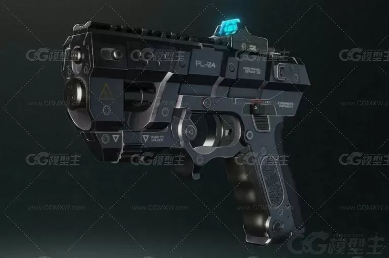 等离子手枪 风格化手枪 科幻手枪 赛博朋克手枪3D模型-1