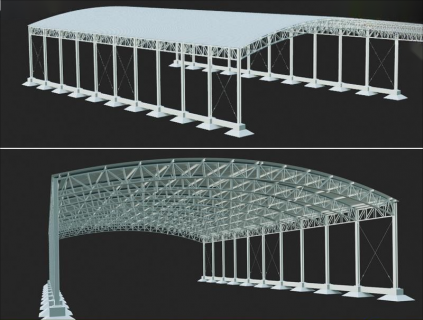 Blender工厂大棚3D模型工业遮阳棚C4D拱形棚屋顶雨棚OBJ建模素材