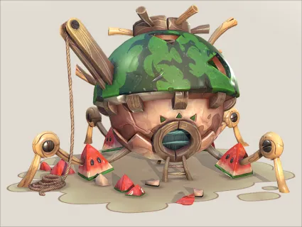 Blend卡通风格3D模型MAYA西瓜屋FBX概念创意场景建模设计
