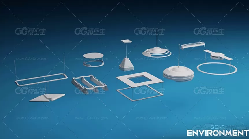 MAYA科幻空间构件模型C4D建筑模块组件OBJ门框立柱面板3D建模素材-4