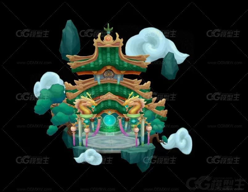 天庭观星台 仙台 手绘 Q版 卡通 中式 小场景 古代场景 仙侠场景 天宫 龙宫3D模型-1