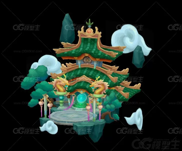 天庭观星台 仙台 手绘 Q版 卡通 中式 小场景 古代场景 仙侠场景 天宫 龙宫3D模型-2