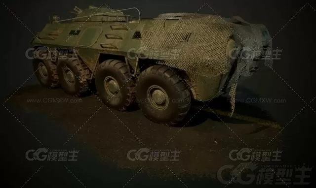 BTR军车 PBR-BTR-70装甲输送车 突击车 装甲车 运兵车 军用车辆3D模型-3