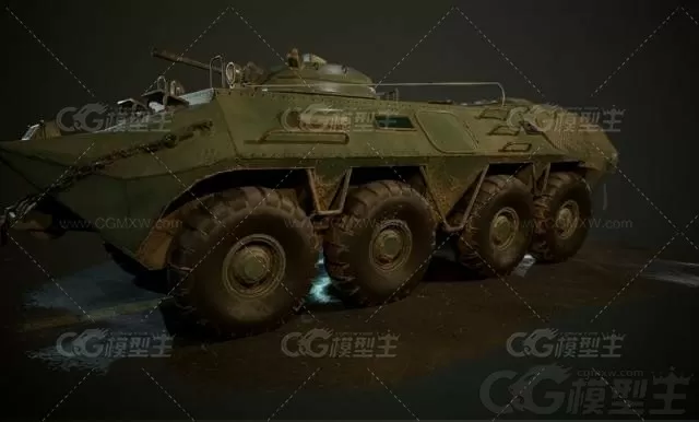 BTR军车 PBR-BTR-70装甲输送车 突击车 装甲车 运兵车 军用车辆3D模型-1