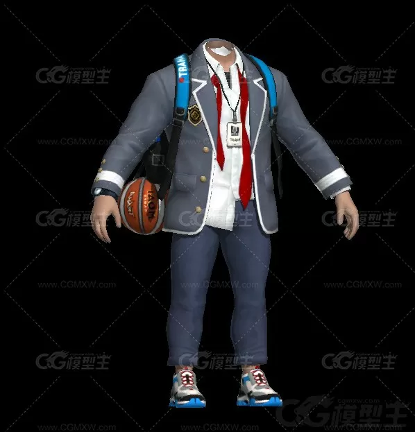 学院服装  男校服 高中学生服装3D模型-1