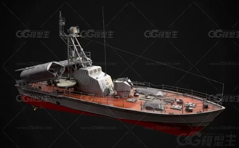 小型导弹艇 鱼类快艇导弹艇快艇驱逐艇小型军舰炮艇 3D模型-1