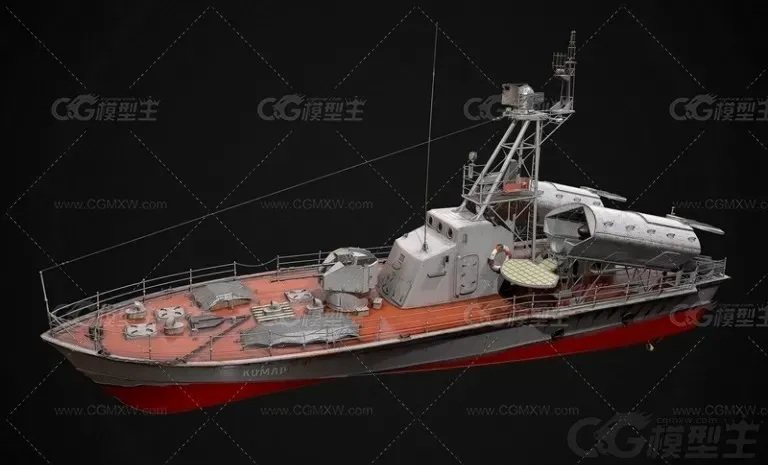 小型导弹艇 鱼类快艇导弹艇快艇驱逐艇小型军舰炮艇 3D模型-2
