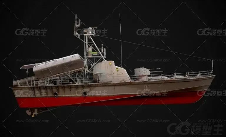 小型导弹艇 鱼类快艇导弹艇快艇驱逐艇小型军舰炮艇 3D模型-3