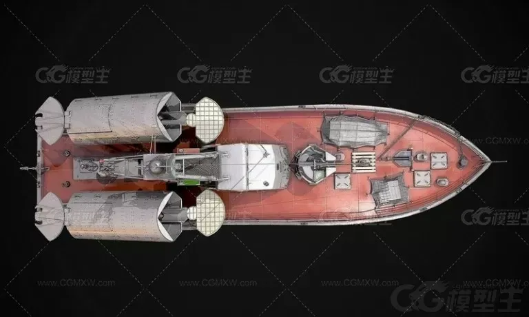 小型导弹艇 鱼类快艇导弹艇快艇驱逐艇小型军舰炮艇 3D模型-4