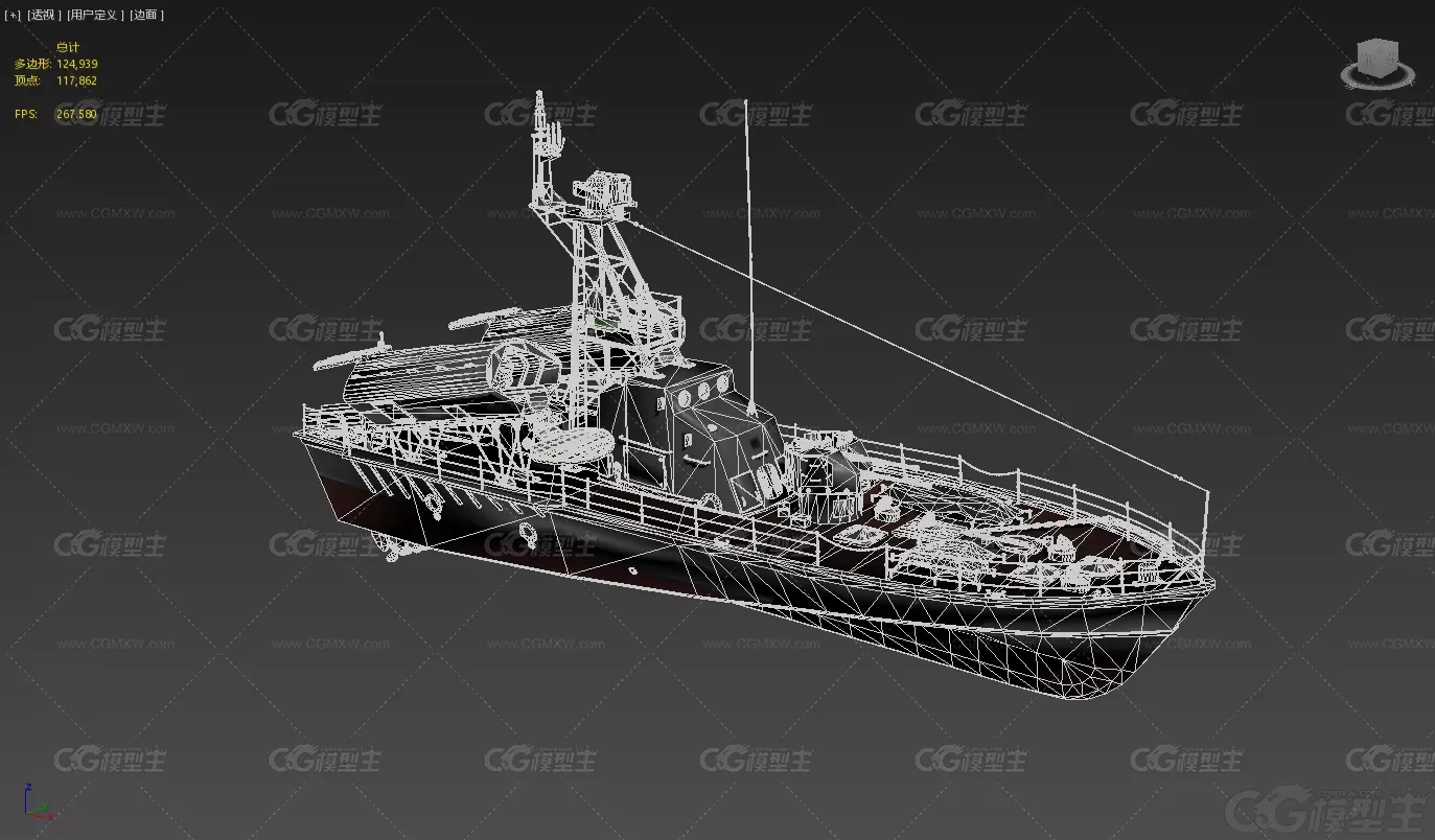 小型导弹艇 鱼类快艇导弹艇快艇驱逐艇小型军舰炮艇 3D模型-6