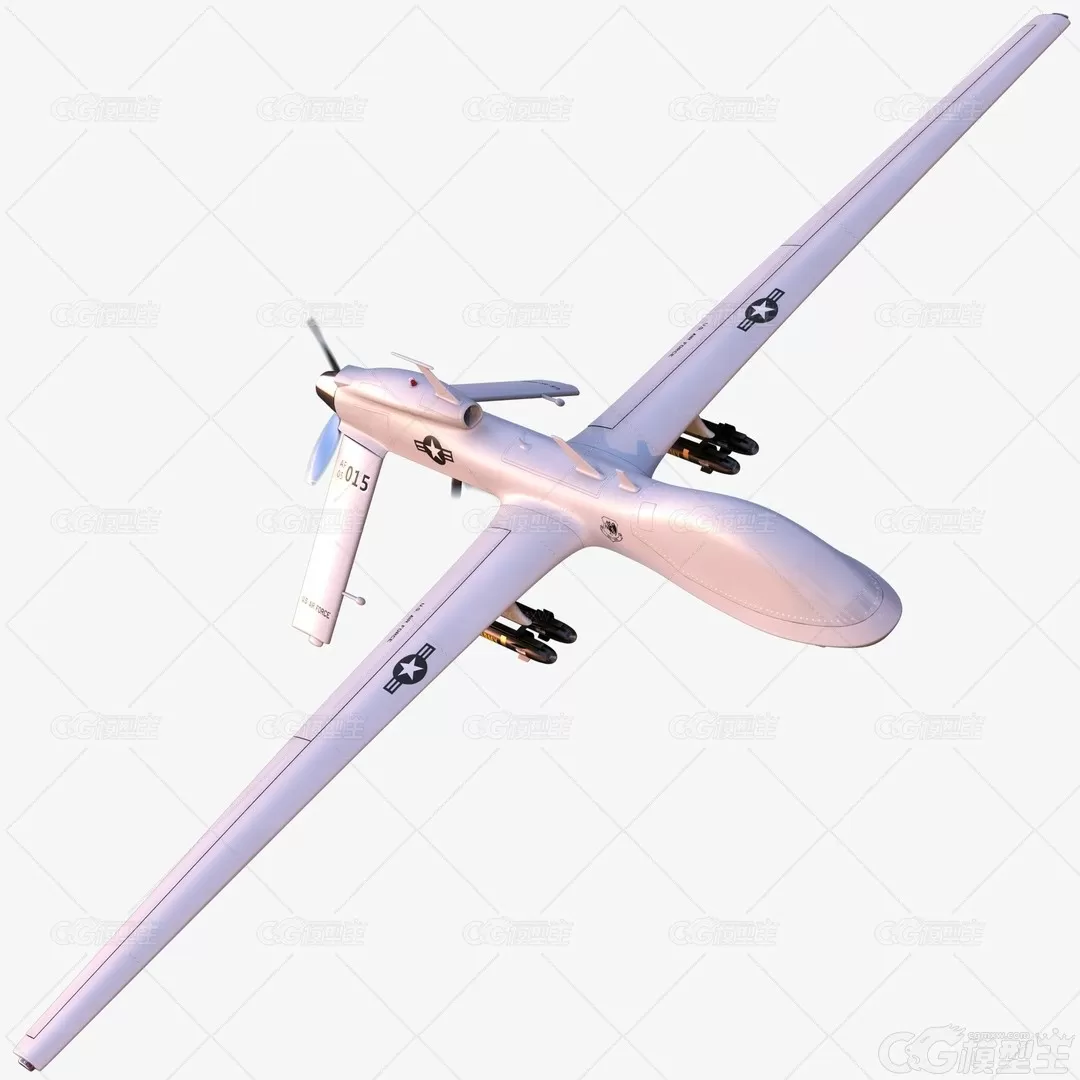 MQ-1C 天空战士 空中勇士攻击型无人机 无人侦察机 察打一体无人机3D模型-1