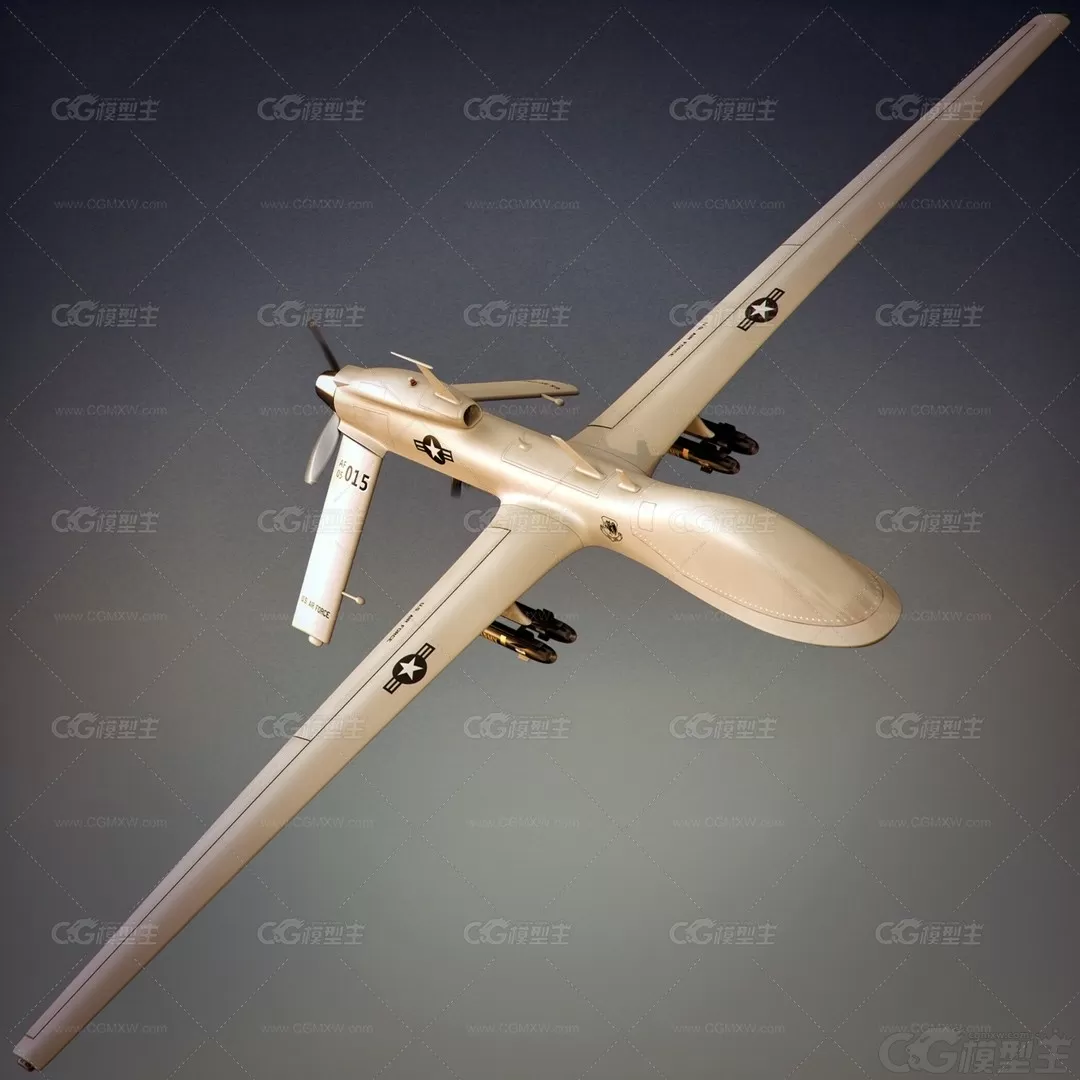 MQ-1C 天空战士 空中勇士攻击型无人机 无人侦察机 察打一体无人机3D模型-3