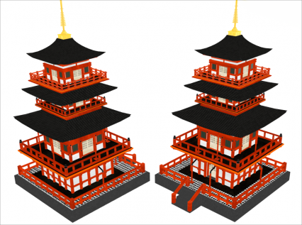 低面国风古建3D模型C4D低模建筑寺庙MAYA佛塔MAX三维设计素材OBJ