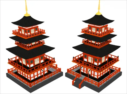 低面国风古建3D模型C4D低模建筑寺庙MAYA佛塔MAX三维设计素材OBJ