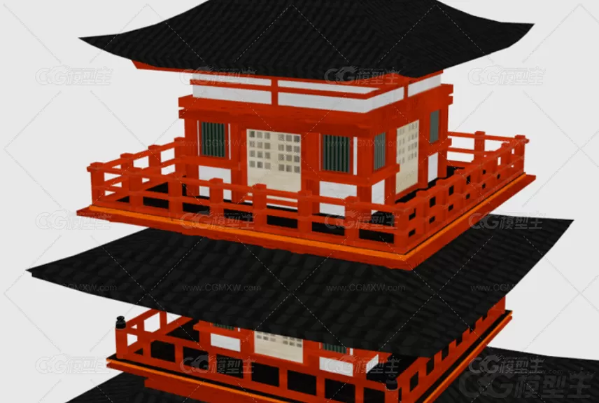 低面国风古建3D模型C4D低模建筑寺庙MAYA佛塔MAX三维设计素材OBJ-4