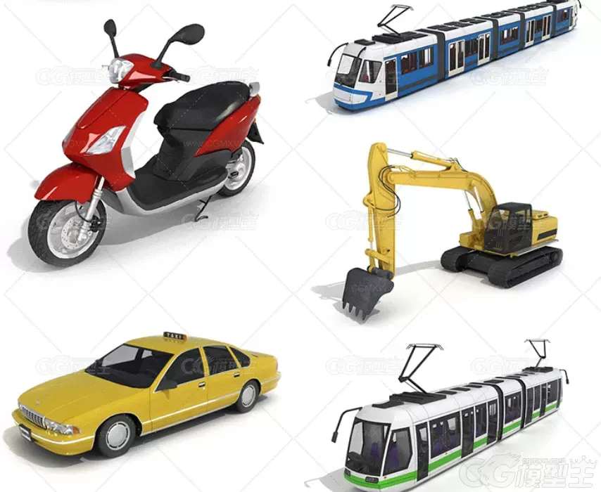 交通工具模型C4D大巴车高铁货车货轮游轮电车摩托自行车3D模型-4
