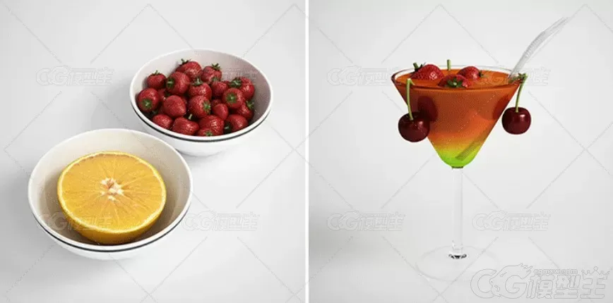 写实食物3D模型MAX下午茶点心披萨果盘蛋糕果汁鸡尾酒3D模型-3
