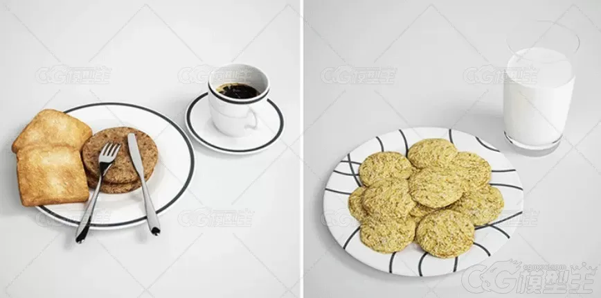 写实食物3D模型MAX下午茶点心披萨果盘蛋糕果汁鸡尾酒3D模型-2
