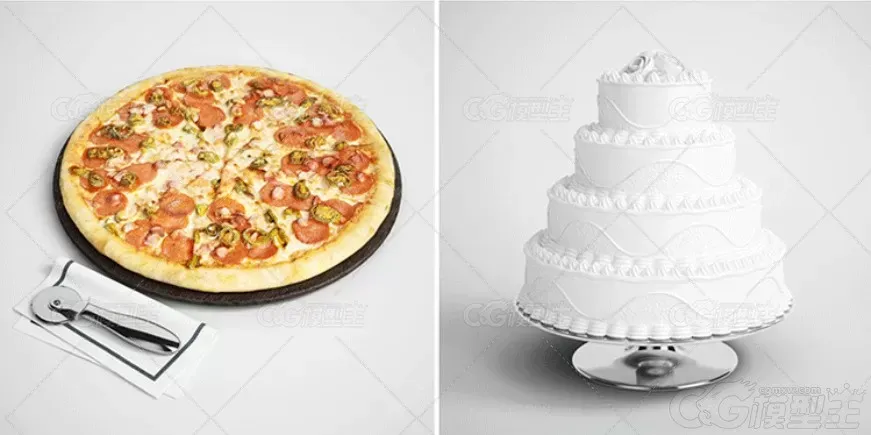 写实食物3D模型MAX下午茶点心披萨果盘蛋糕果汁鸡尾酒3D模型-5