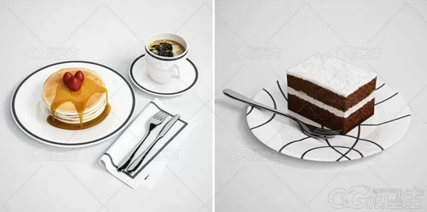 写实食物3D模型MAX下午茶点心披萨果盘蛋糕果汁鸡尾酒3D模型-4