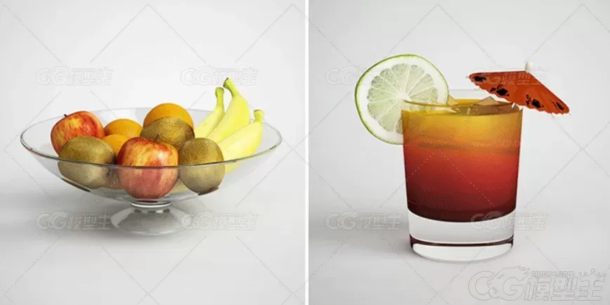 写实食物3D模型MAX下午茶点心披萨果盘蛋糕果汁鸡尾酒3D模型-6