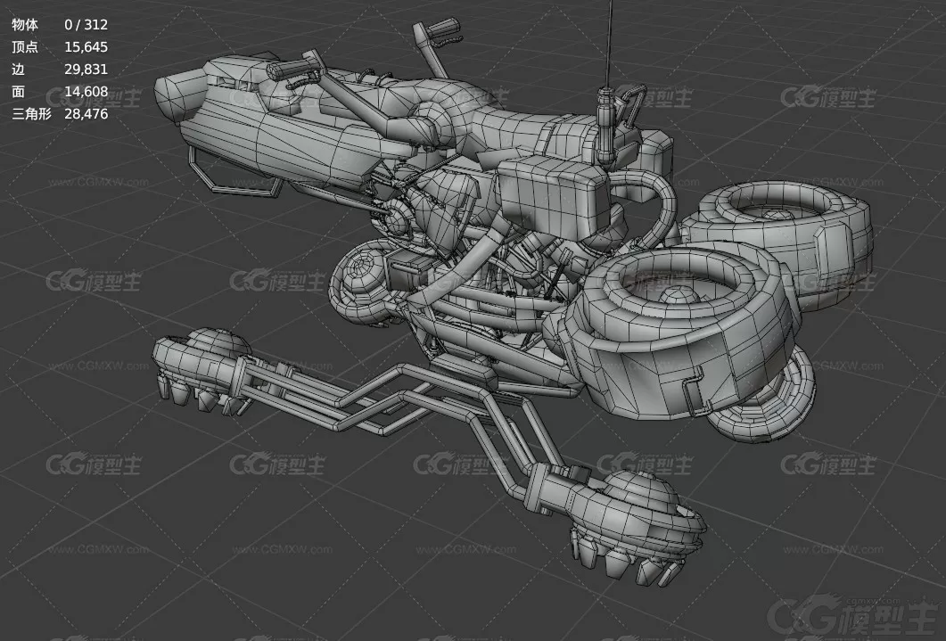 PBR风格科幻飞行摩托车Blender未来概念飞行器C4D写实做旧MAX素材-3