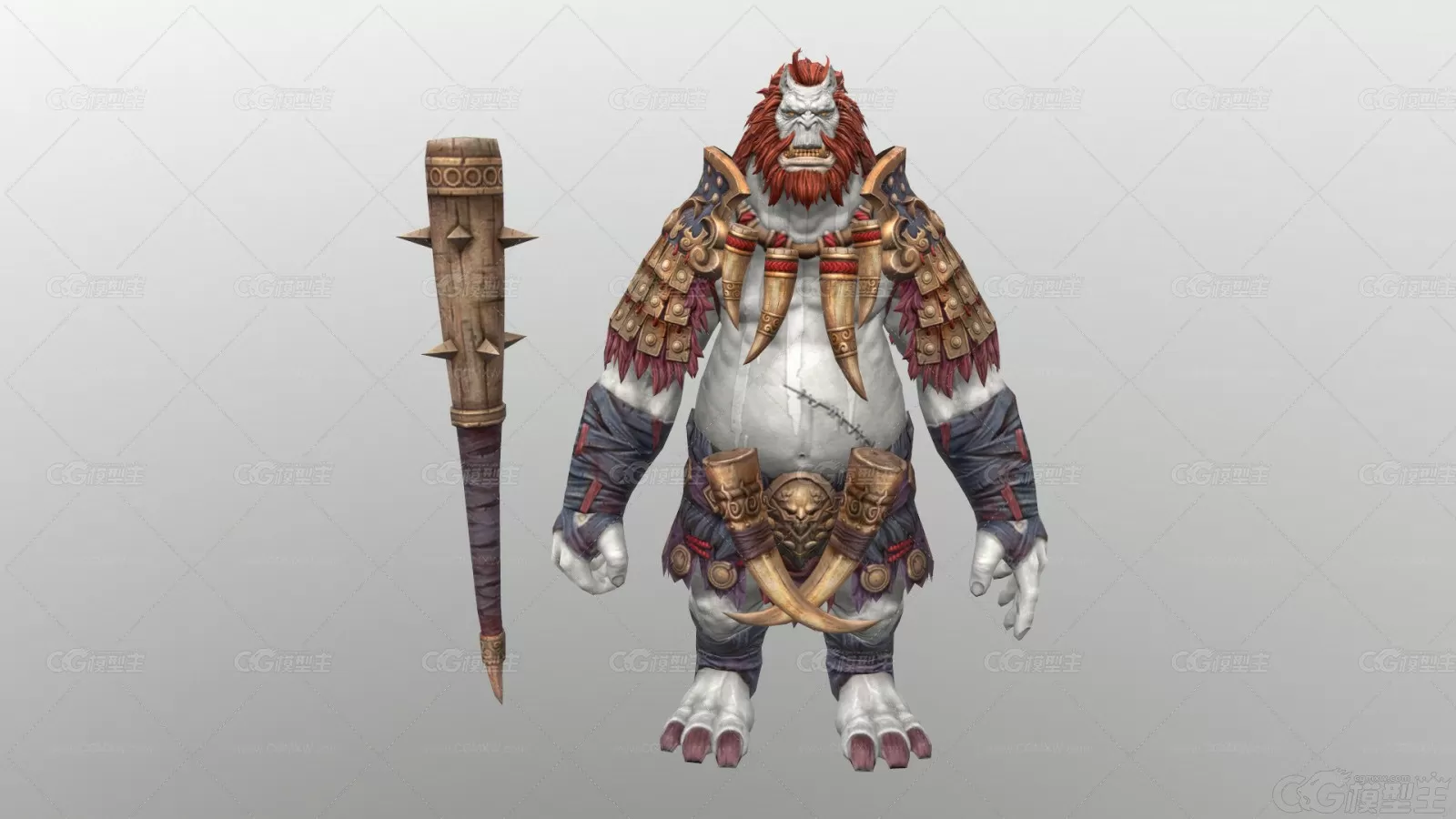 兽人战士 兽人武士 野蛮人 魔兽 红魔  魔族将领 狼牙棒3D模型-1