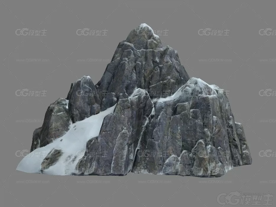 低面3D写实石头山峰模型C4D石山悬崖岩石雪山低模FBX设计素材3D模型-4