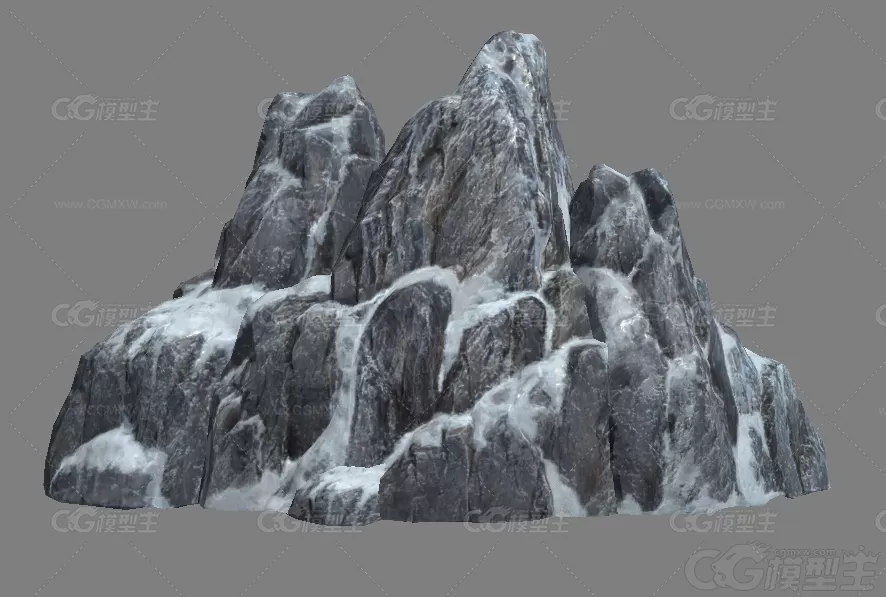 低面3D写实石头山峰模型C4D石山悬崖岩石雪山低模FBX设计素材3D模型-6