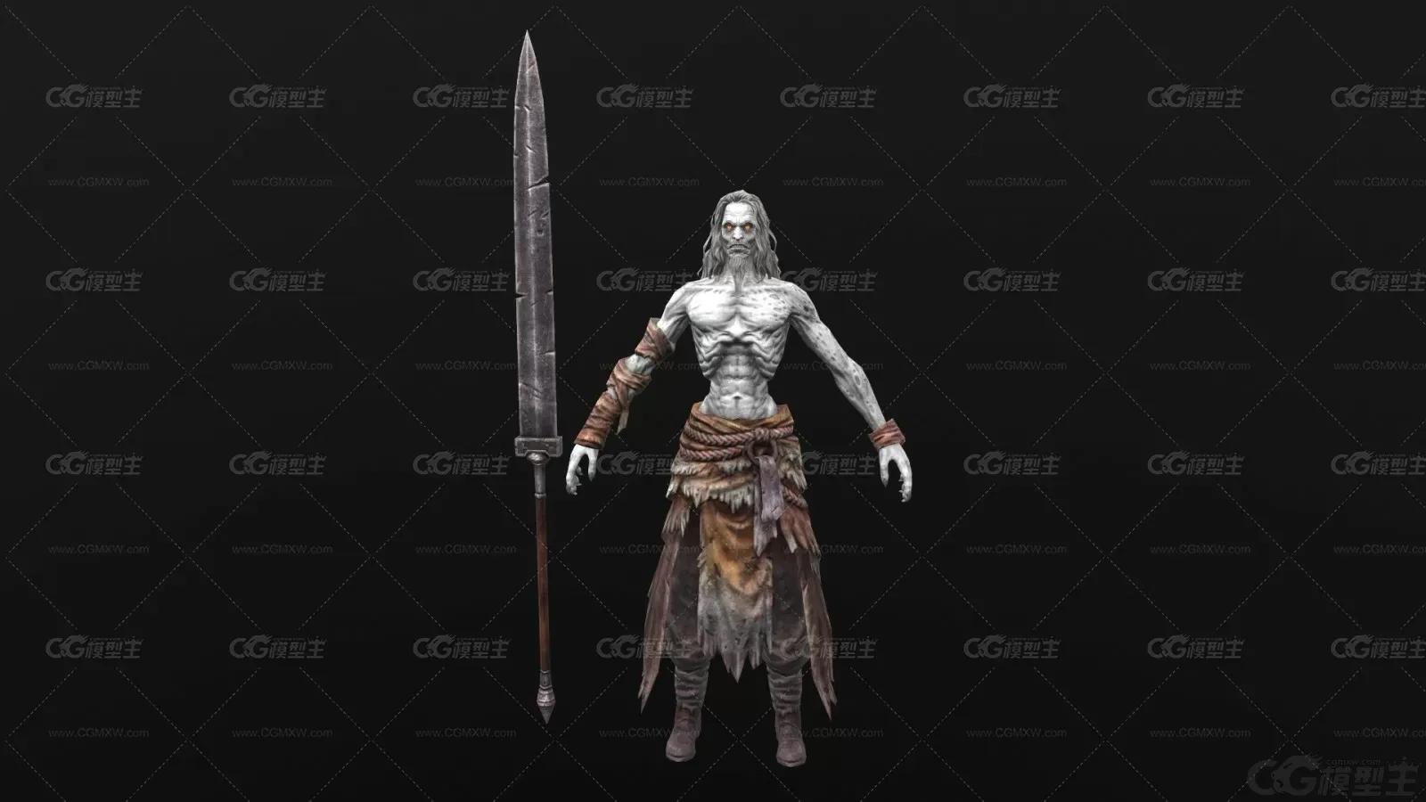 精细3d模型 次时代  僵尸兵  骨瘦如柴 巨剑  白皙皮肤 蛮族士兵 僵尸-1