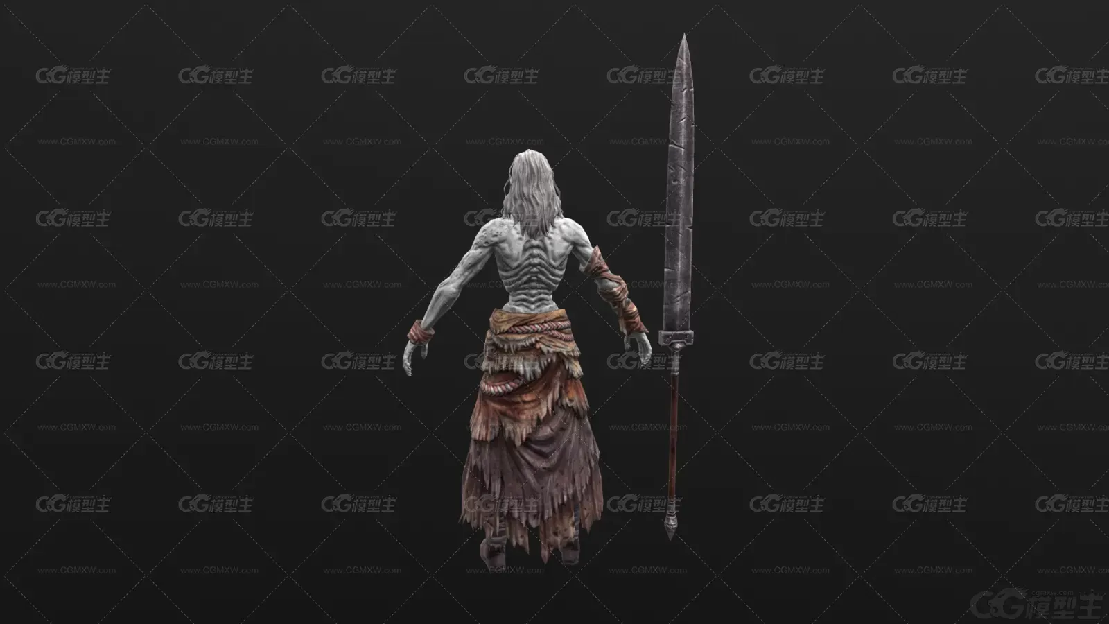精细3d模型 次时代  僵尸兵  骨瘦如柴 巨剑  白皙皮肤 蛮族士兵 僵尸-3