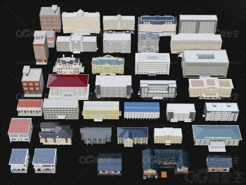 C4D低面房子3D建筑Blender民房房屋住宅低模MAYA楼房瓦房村屋-1