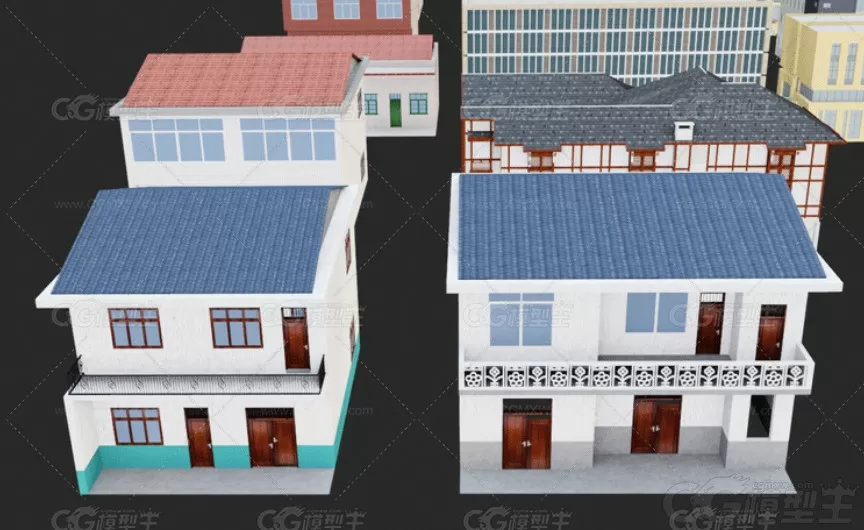 C4D低面房子3D建筑Blender民房房屋住宅低模MAYA楼房瓦房村屋-4