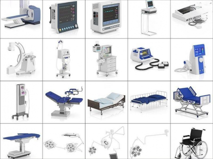 写实医疗设备器械C4D医院检测仪器3D模型折叠病床轮椅FBX素材文件