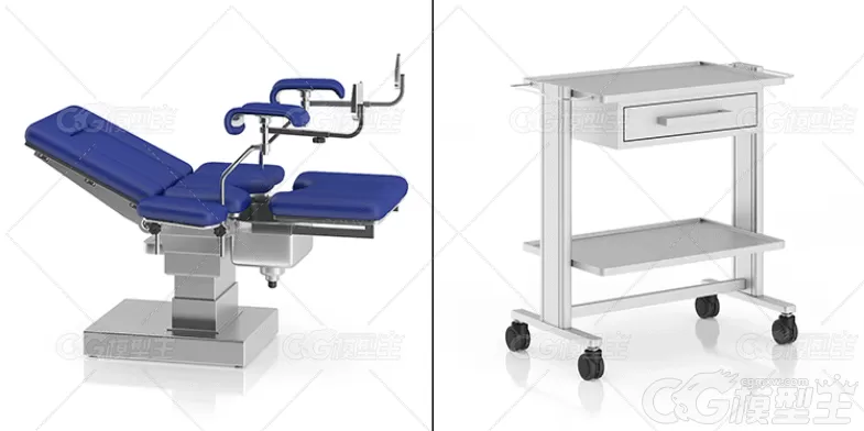 写实医疗设备器械C4D医院检测仪器3D模型折叠病床轮椅FBX素材文件-6
