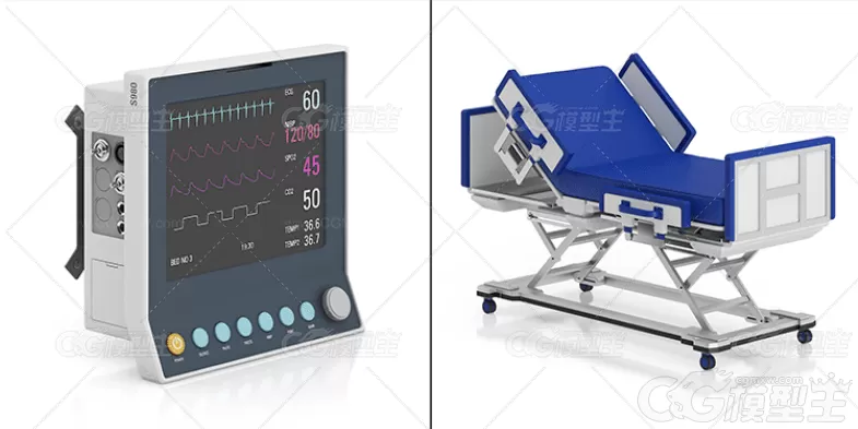 写实医疗设备器械C4D医院检测仪器3D模型折叠病床轮椅FBX素材文件-7