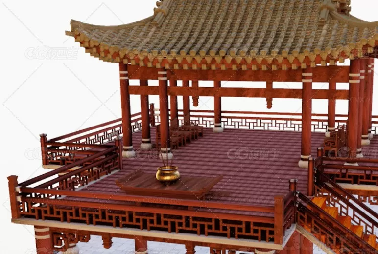 3D古风建筑庭院燕台楼C4D低模MAYA中式古代三维场景素材源文件FBX模型-2