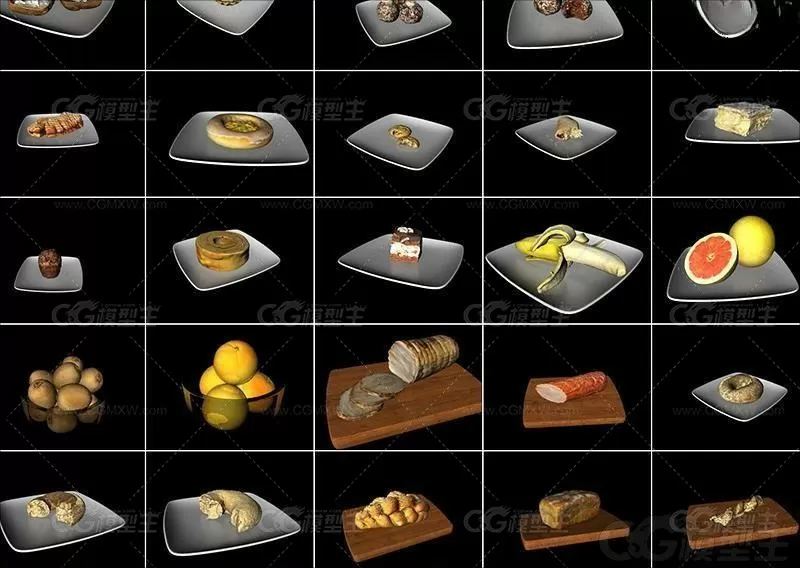 C4D写实食物点心3D模型FBX菜板碗碟OBJ三维渲染设计素材源文件-1