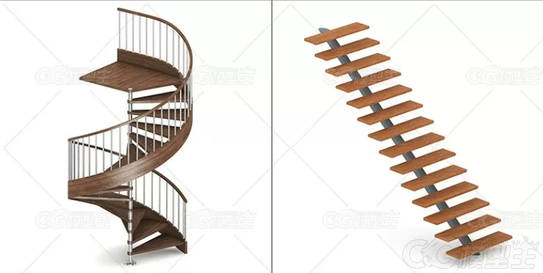 C4D楼梯3D模型旋转楼梯扶梯子FBX室内建模渲染设计素材源文件OBJ模型-2