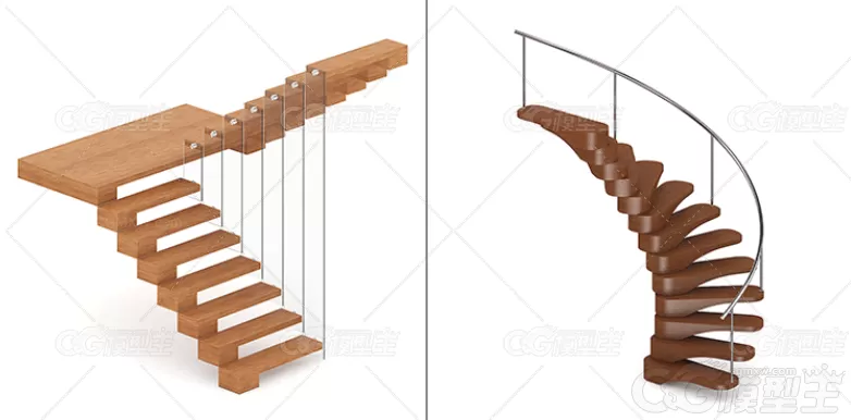 C4D楼梯3D模型旋转楼梯扶梯子FBX室内建模渲染设计素材源文件OBJ模型-5
