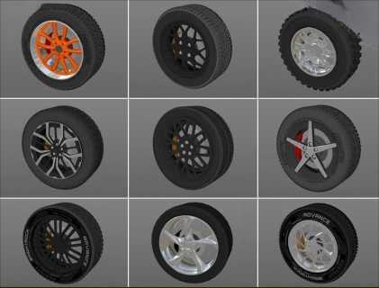 C4D汽车轮毂轮胎钢铃3D模型FBX中模OBJ建模渲染设计素材源文件