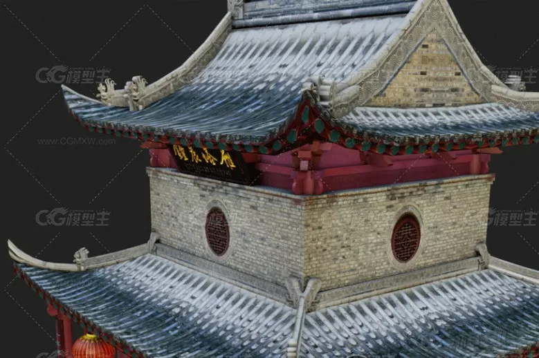 Blender古代雁塔建筑模型C4D古风写实低模MAYA三维素材FBX源文件-2