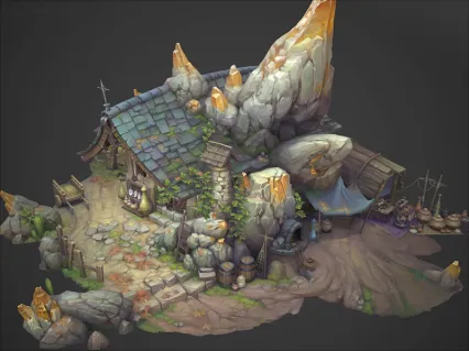 C4D手绘风格游戏插画3D场景模型Blender奇幻卡通低模MAYA素材FBX模型